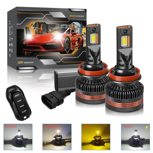 Ampoule LED pour phare de voiture H11, 60 W, 8 000 lm, 6 000 K, trois couleurs, avec télécommande, lot de 2 SH04061623-09